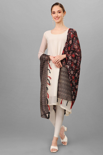 Black Color Ethnic Ajrakh Digital Print Zari Silk Dupatta